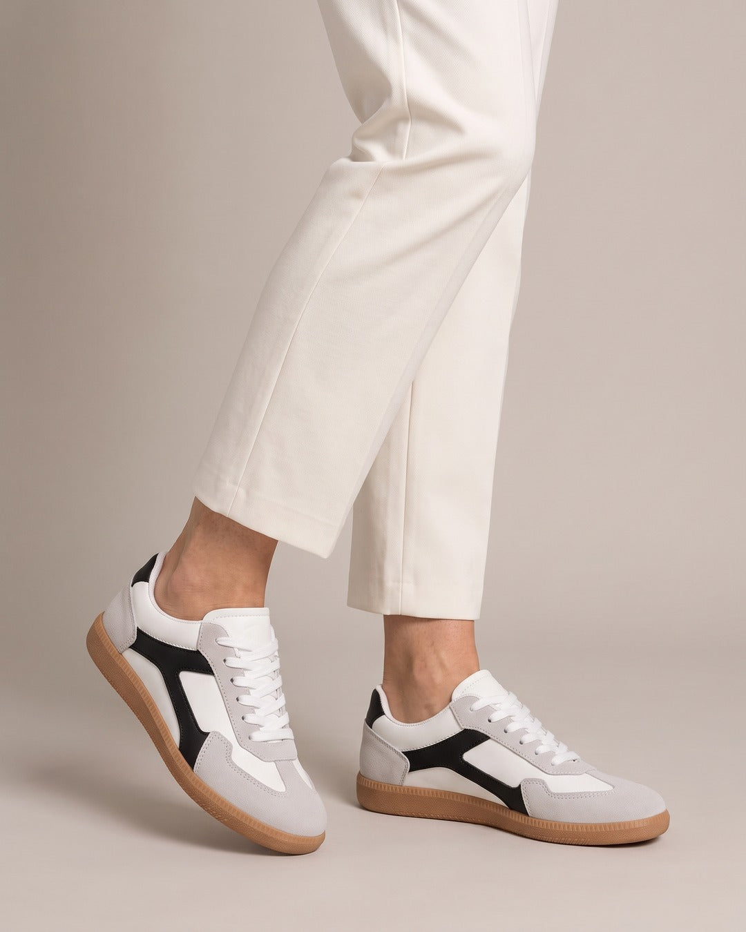 Colour-Block Retro Trainer in Black, worn