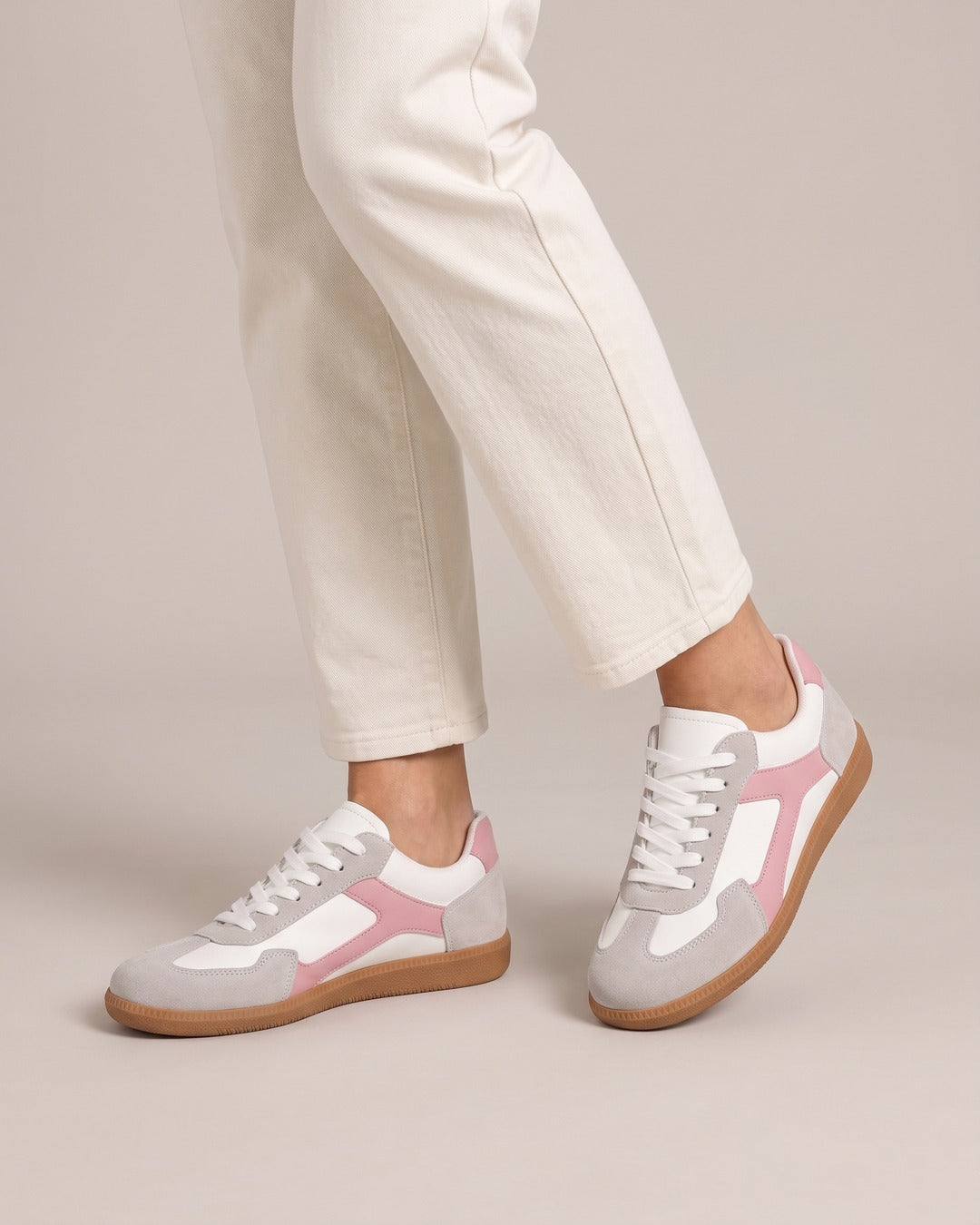 Colour-Block Retro Trainer in Pink, worn