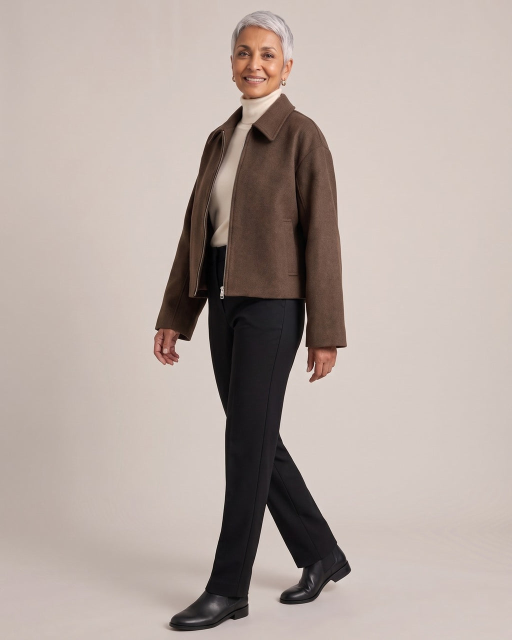 Oversized Collared Zip Jacket worn by a model, side view