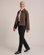 Oversized Collared Zip Jacket worn by a model, side view