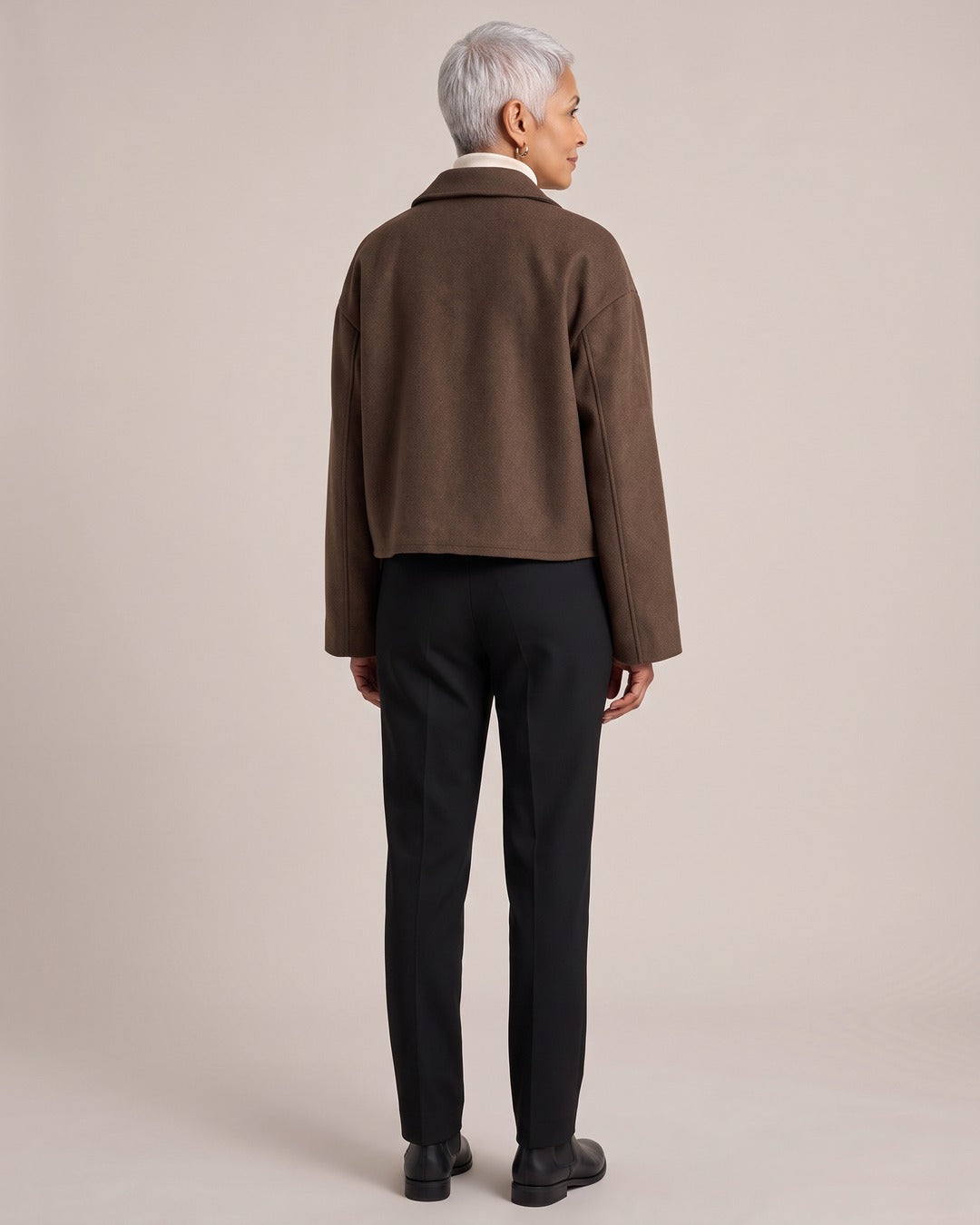 Oversized Collared Zip Jacket worn by a model, back view