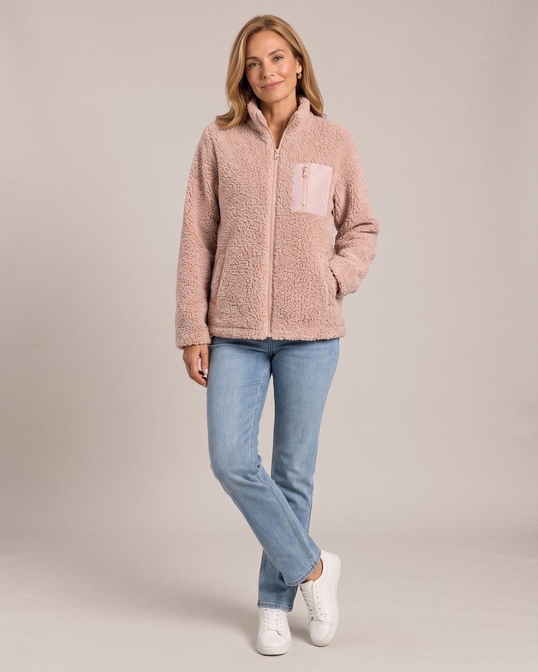 Sherpa Zip-Up Jacket worn by a model