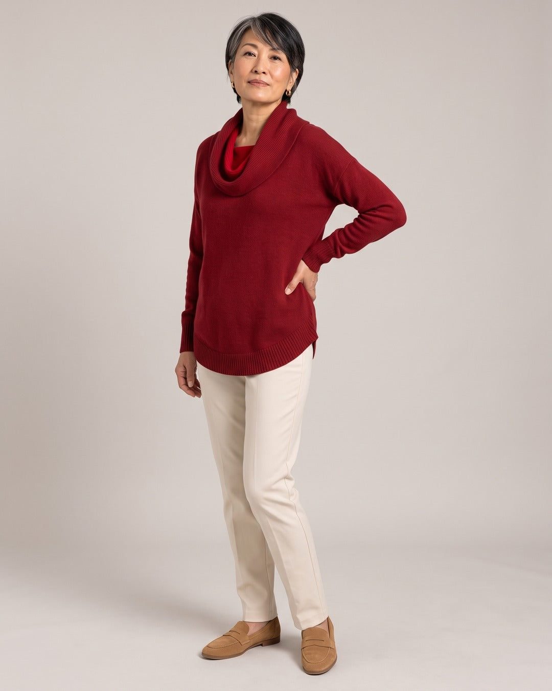 Cowl-Neck Jumper worn by a model