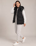 Hooded Puffer Gilet worn by a model