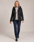 Hooded Chevron Quilted Jacket worn by a model