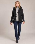 Hooded Chevron Quilted Jacket worn by a model
