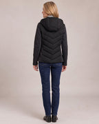 Hooded Chevron Quilted Jacket worn by a model, back view