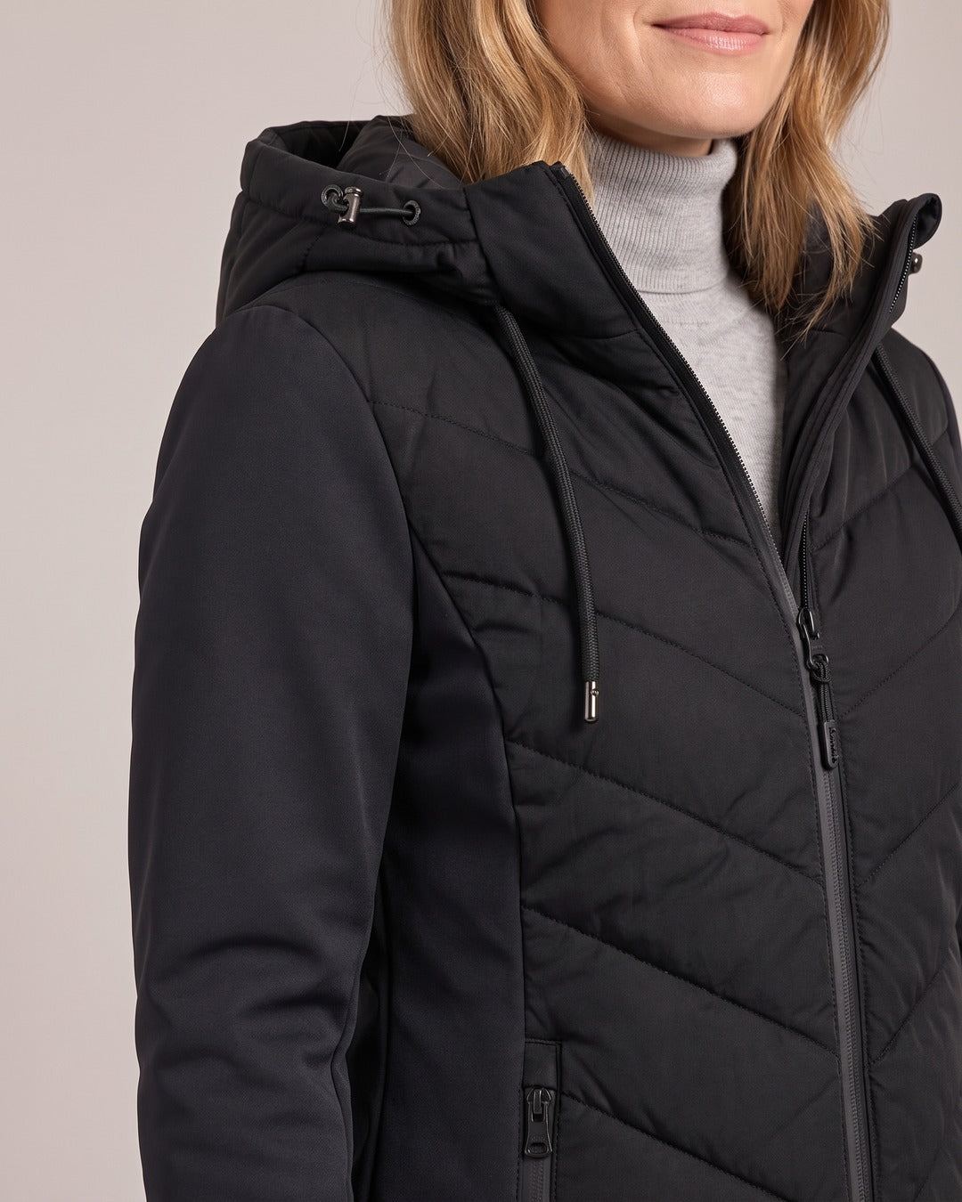 Hooded Chevron Quilted Jacket close-up detail
