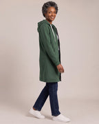 Longline Zip-Up Fleece Hoodie worn by a model, side view