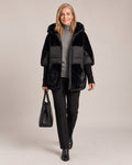 Hooded Faux-Fur Panel Puffer Jacket worn by a model