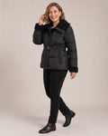 Belted Puffer Jacket worn by a model