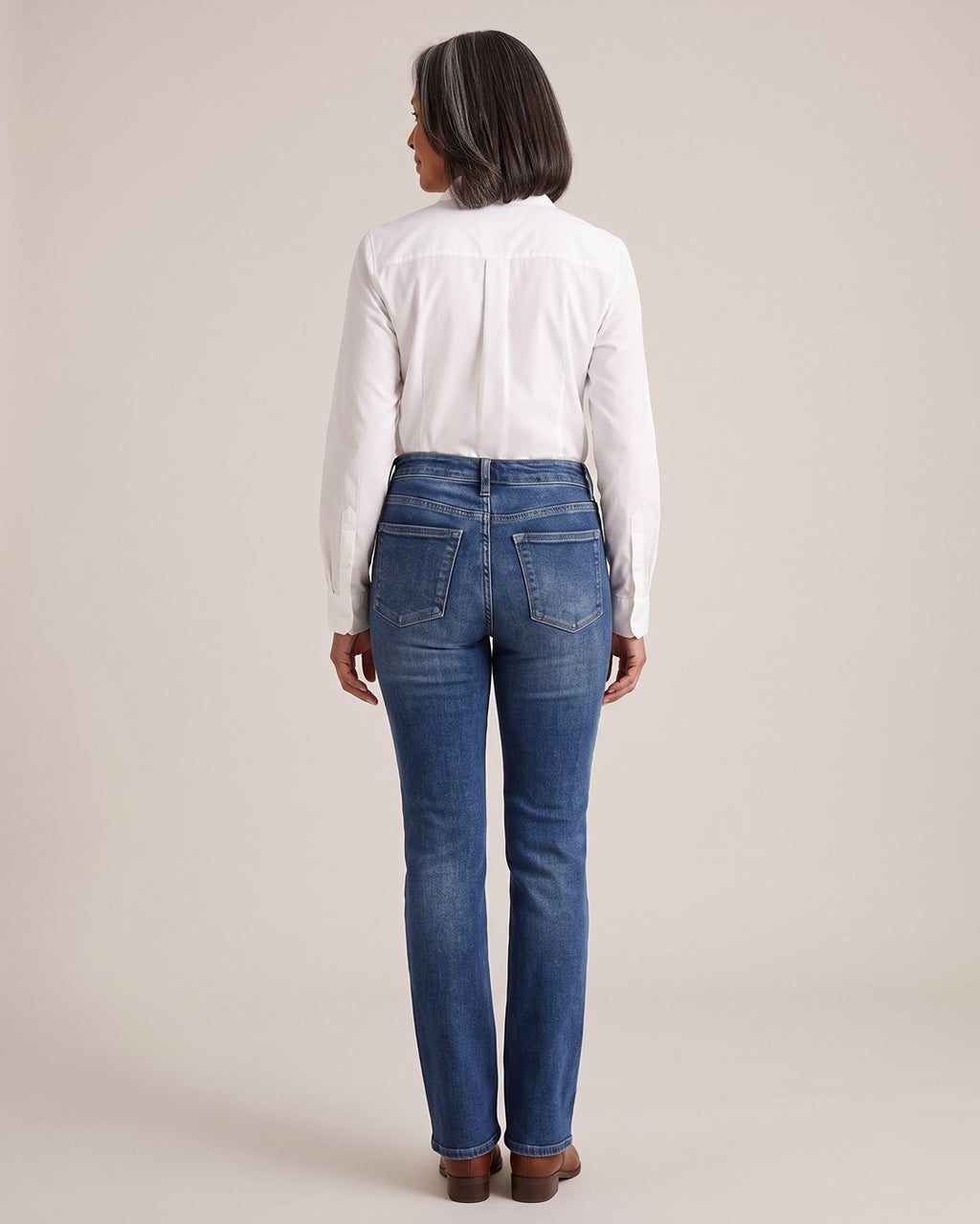 Stretch Bootcut Jeans worn by a model, back view