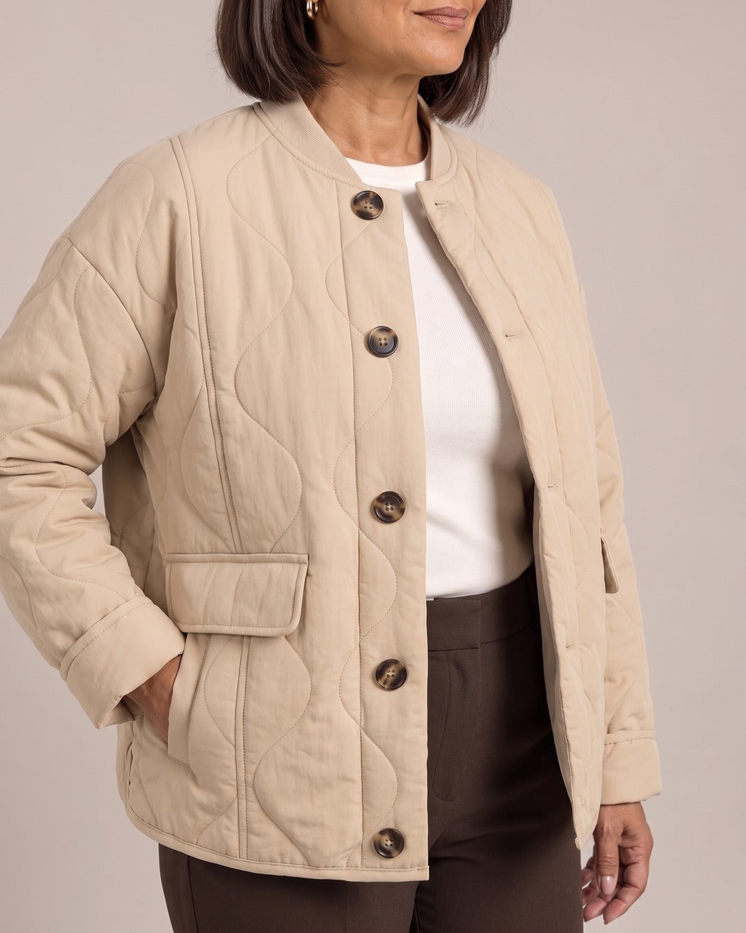 Quilted Collarless Jacket close-up detail