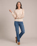 Lace-Sleeve Ribbed Jumper worn by a model