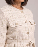 Tweed Jacket with Belt close-up detail