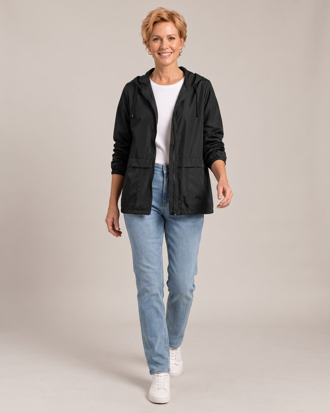 Lightweight Hooded Windbreaker Jacket worn by a model