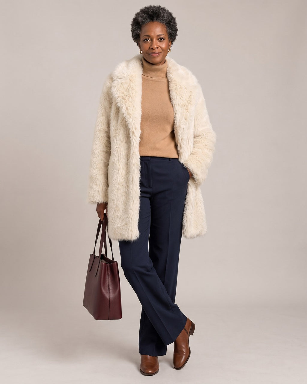 Longline Faux Fur Coat worn by a model