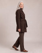 Belted Wrap Coat worn by a model, side view