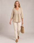 Lace-Trim V-Neck Top worn by a model