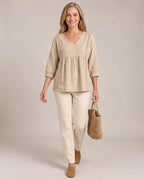 Lace-Trim V-Neck Top worn by a model