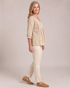 Lace-Trim V-Neck Top worn by a model, side view