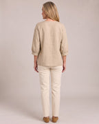 Lace-Trim V-Neck Top worn by a model, back view