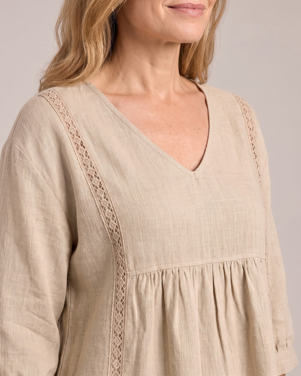 Lace-Trim V-Neck Top close-up detail