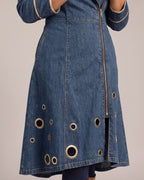Lapel-Collar Zip Midi Dress close-up detail