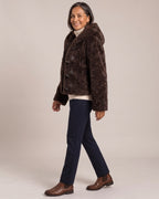 Hooded Teddy Toggle Jacket worn by a model, side view