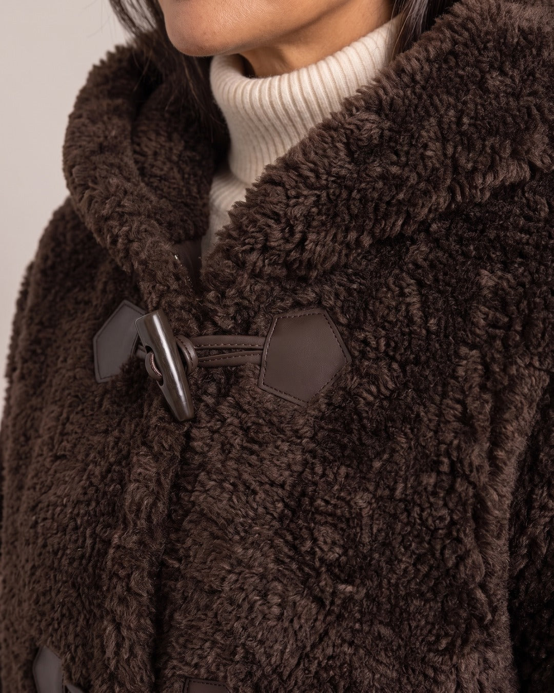 Hooded Teddy Toggle Jacket close-up detail