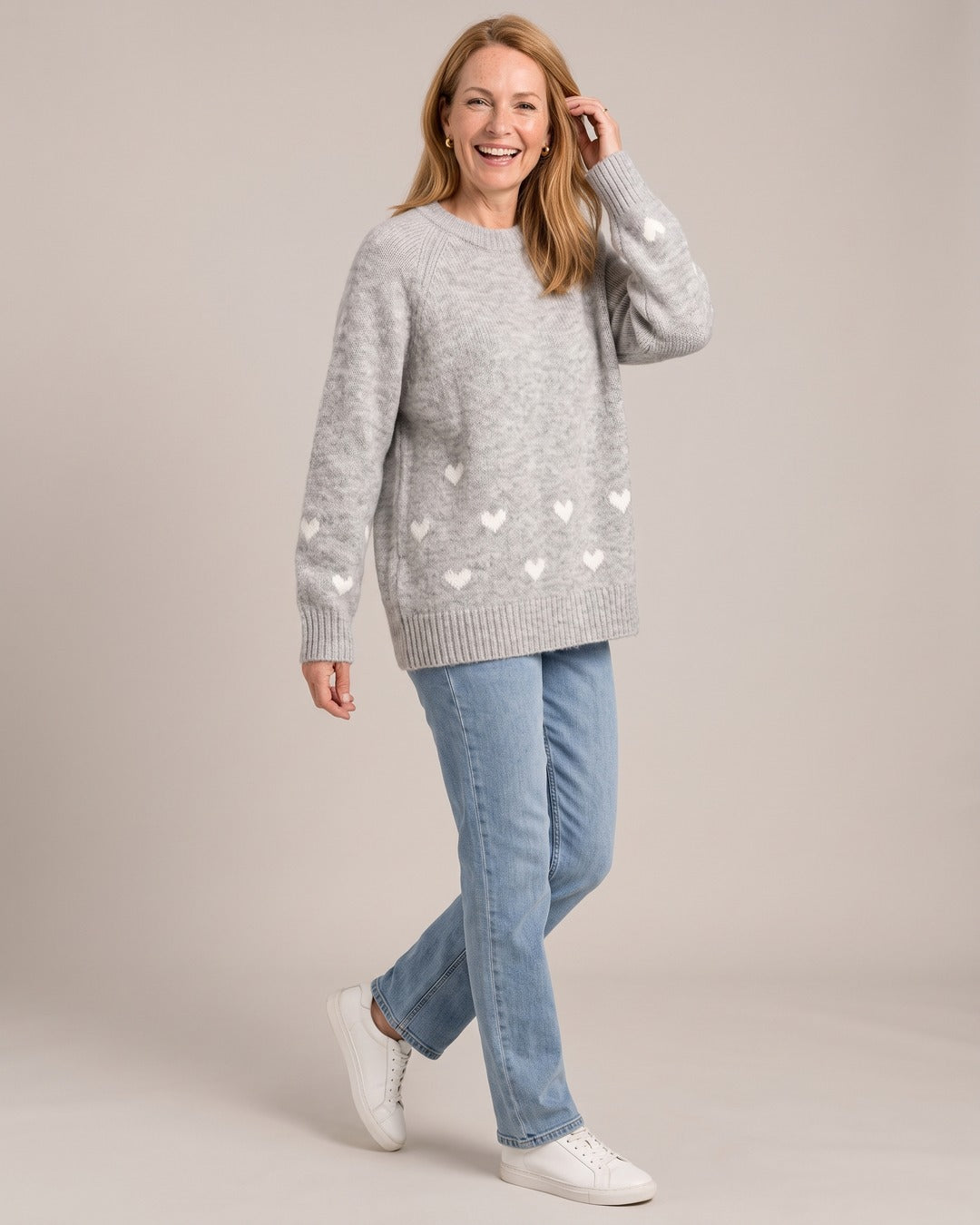 Heart Print Jumper worn by a model