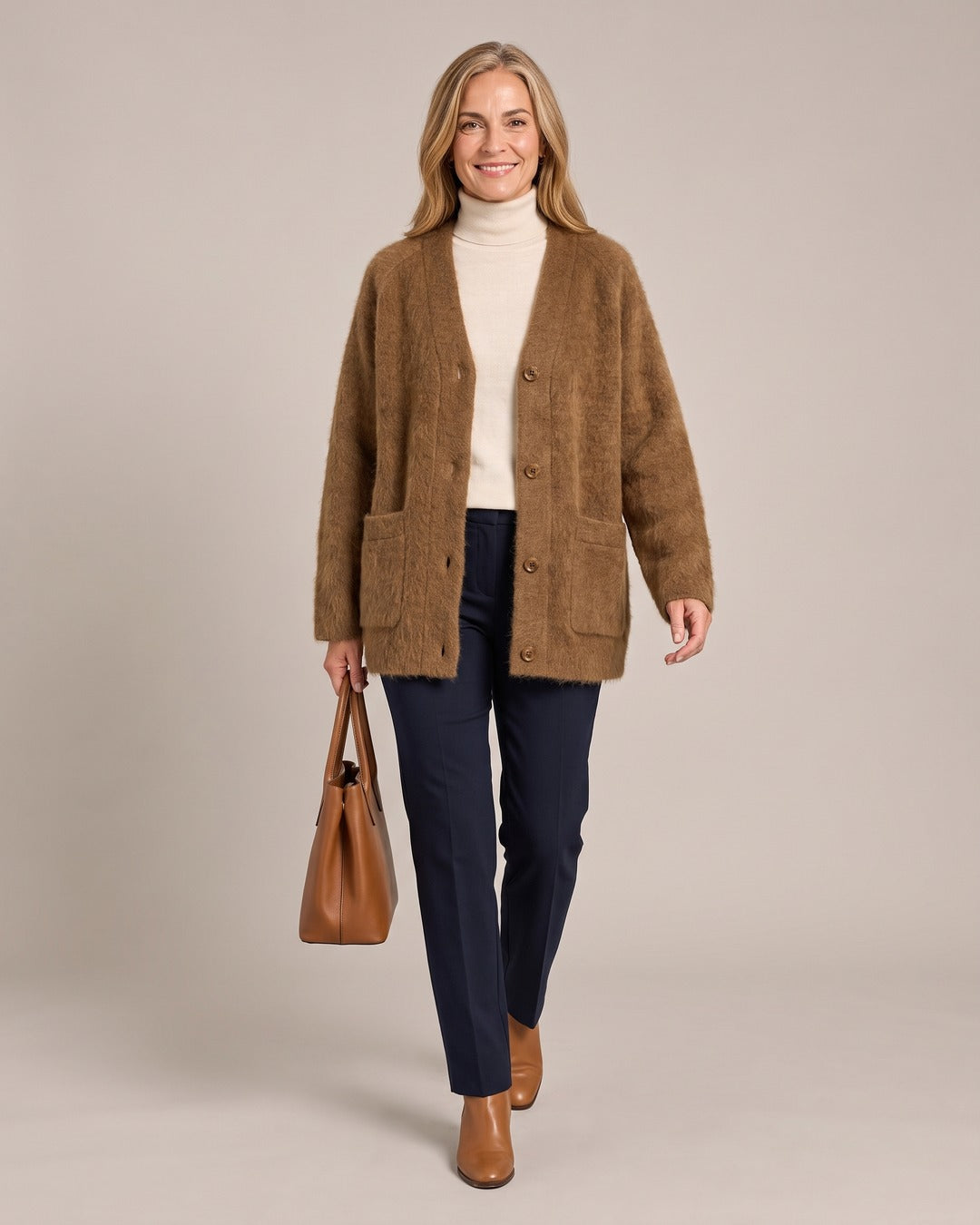 Vintage V-Neck Wool-Look Jacket worn by a model