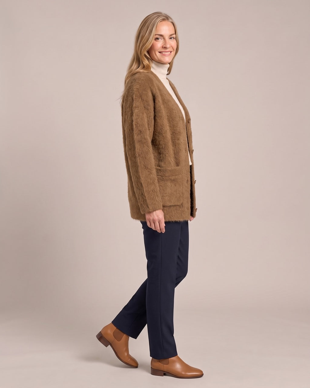 Vintage V-Neck Wool-Look Jacket worn by a model, side view