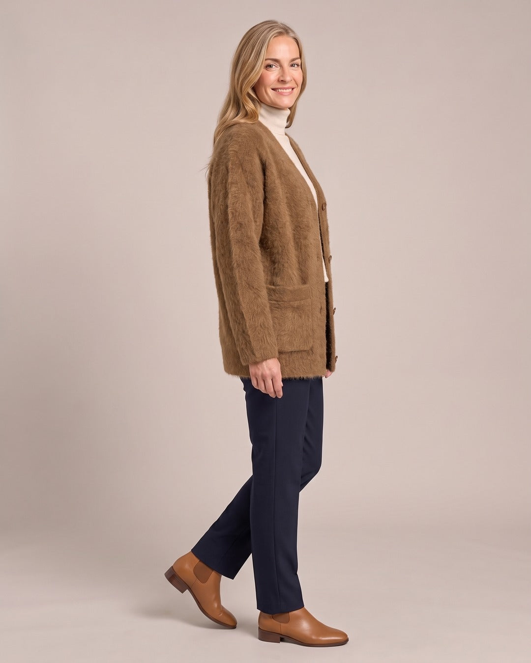Vintage V-Neck Wool-Look Jacket worn by a model, side view
