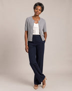 Cable-Knit Short-Sleeve Cardigan worn by a model