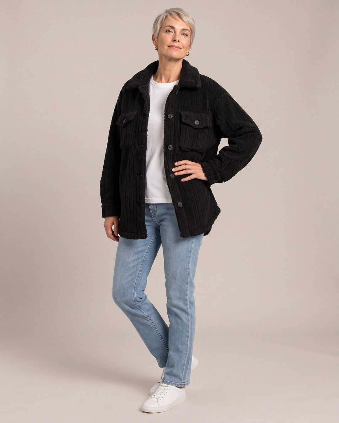 Oversized Teddy Coat worn by a model