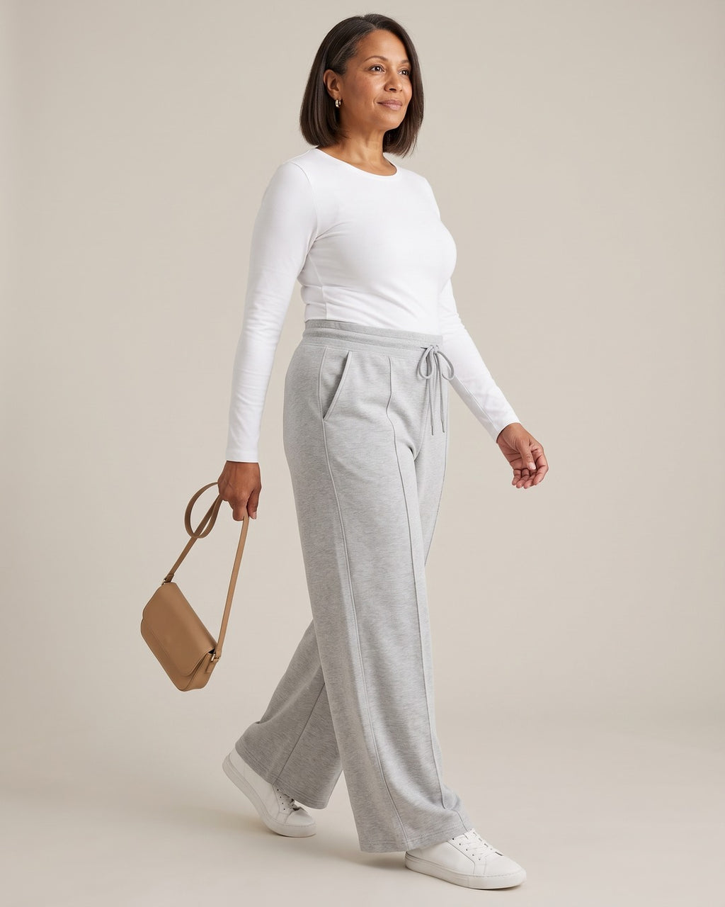 Drawstring Wide-Leg Trousers worn by a model