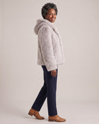 Hooded Faux Fur Jacket worn by a model, side view