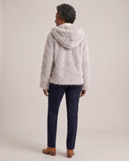 Hooded Faux Fur Jacket worn by a model, back view