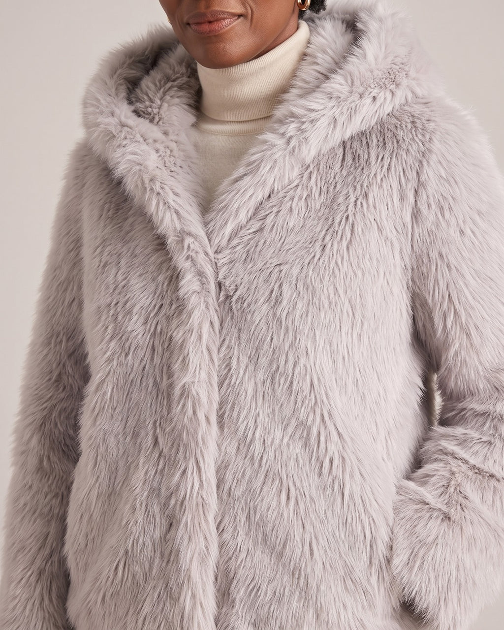 Hooded Faux Fur Jacket close-up detail
