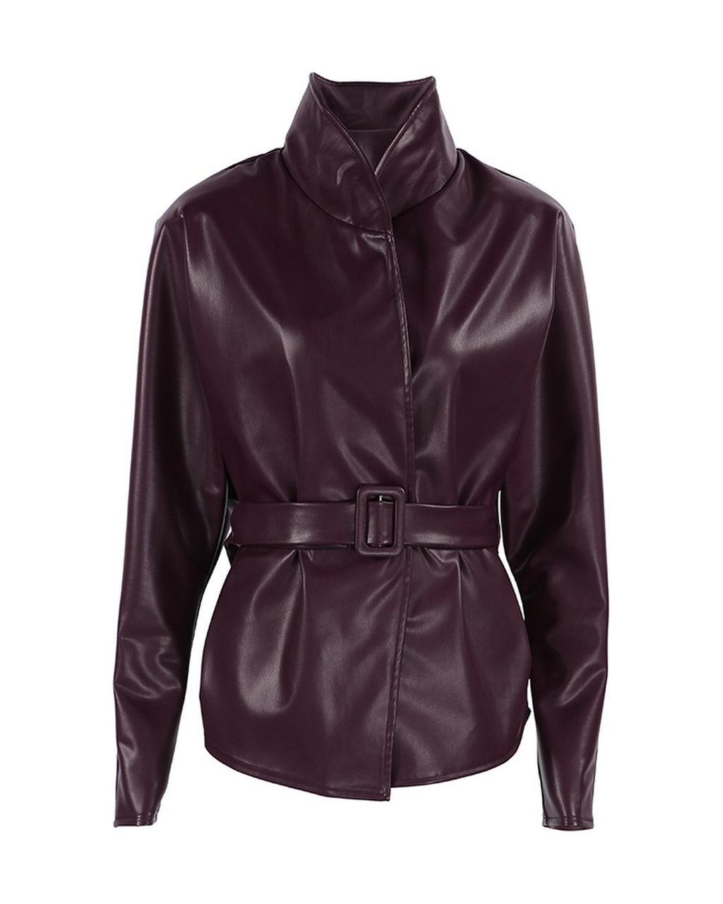 Belted Leather-Look Stand-Collar Jacket product photo