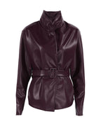 Belted Leather-Look Stand-Collar Jacket product photo