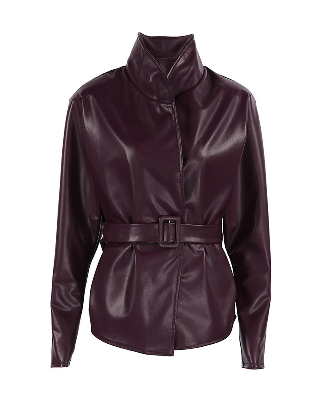 Belted Leather-Look Stand-Collar Jacket product photo