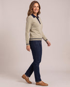 Isadora | Button-Placket Polo Jumper worn by a model, side view