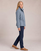 Drawstring Waist Utility Jacket worn by a model, side view