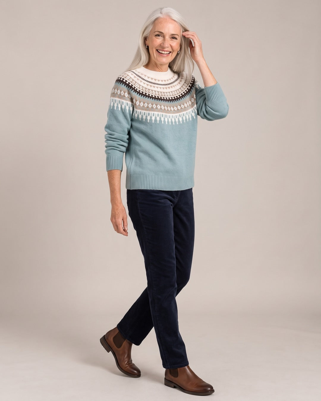 Fair Isle Crew-Neck Jumper worn by a model