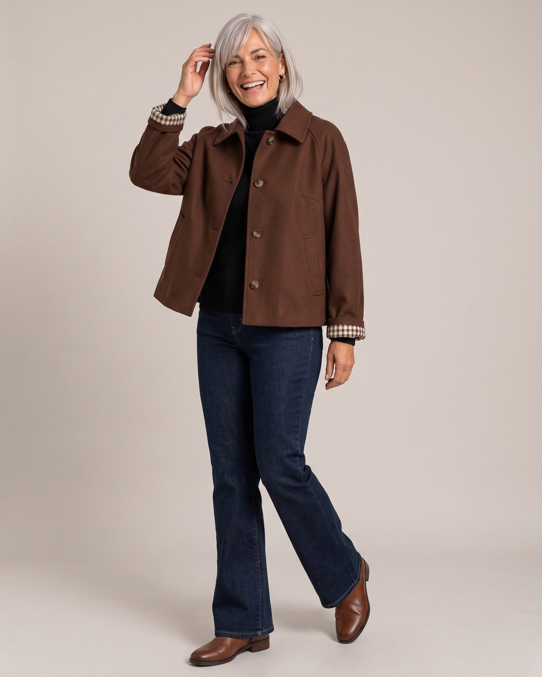 Lightweight Button Jacket worn by a model