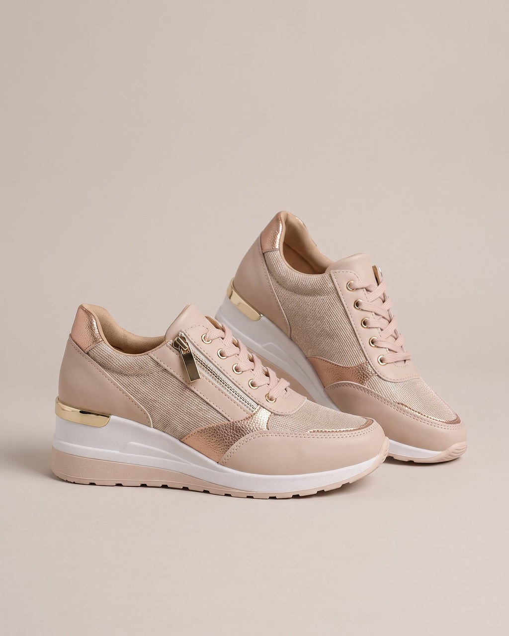 Metallic Side-Zip Wedge Trainer in Rose, product photo