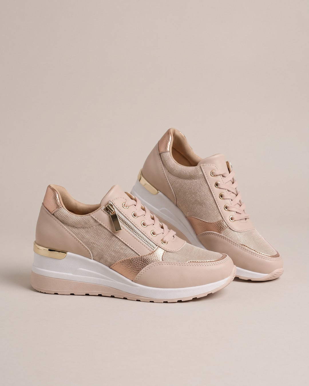 Metallic Side-Zip Wedge Trainer in Rose, product photo