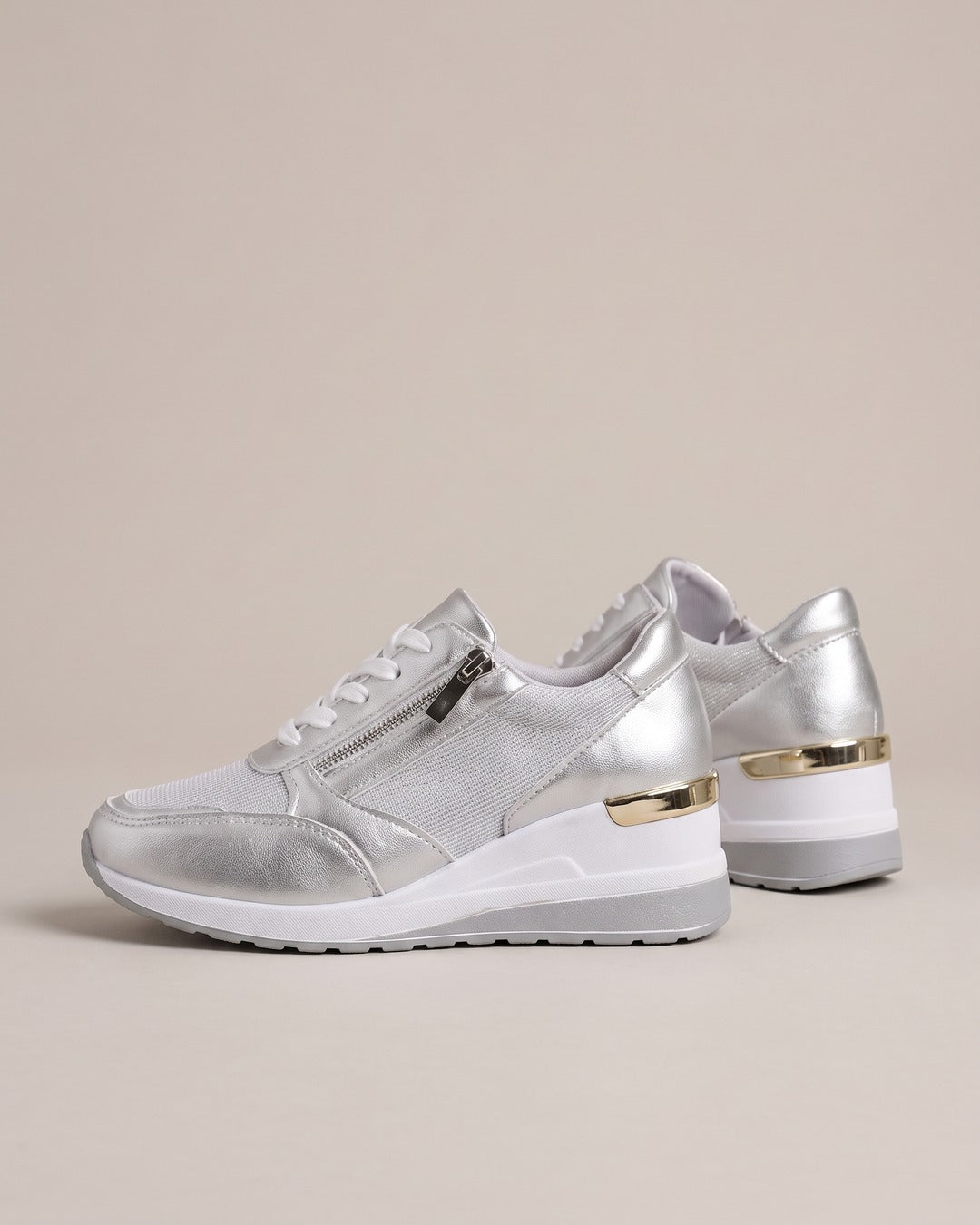 Metallic Side-Zip Wedge Trainer in Silver, product photo